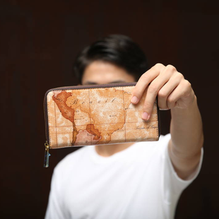 韩版新款长款地图学院风钱包  大钞夹钱夹 个性男包钱包