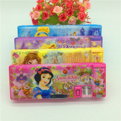 迪士尼白雪公主双面文具盒小学生男女塑料卡通铅笔盒多功能大容量