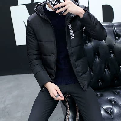 2016冬装新款棉衣男青年韩版修身纯色加厚保暖连帽学生外套短款潮