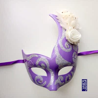 原创现货包邮宫闱唐代团花面具宫装美人花面具舞会中国风紫色面罩