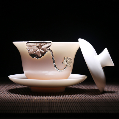 康韵 德化白瓷盖碗茶杯纯白色家用泡茶纯手工三才碗陶瓷功夫茶碗