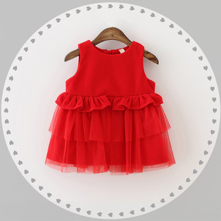 女童连衣裙婴幼儿秋装衣服0-1岁女宝宝背心裙2-3周岁儿童礼服红裙