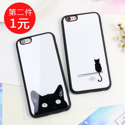卡通猫咪个性简约苹果6splus硅胶全包保护套情侣iphone6s手机壳