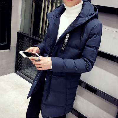 2016冬季男士潮牌外套学生羽绒服男修身款中长款棉衣韩版青年加厚