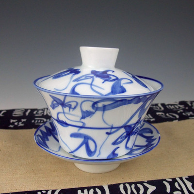 景德镇 青花骨瓷 陶瓷手绘刀字盖碗 三才碗 敬茶杯 实用收藏佳品