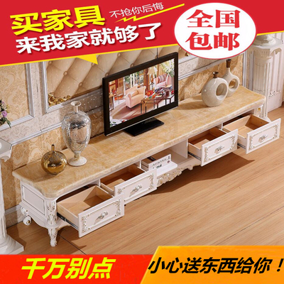 欧式现代大理石电视柜实木雕花烤漆白色地柜茶几套装客厅组合家具