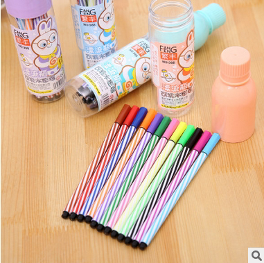 韩版创意水彩笔 可水洗漂流瓶装画笔 彩笔涂鸦填色12色diy工具