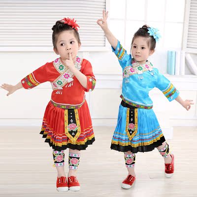 儿童民族服装女童苗族演出服佤族舞蹈服幼儿彝族壮族摄影写真服饰