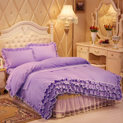 韩版公主风蕾丝床罩床裙式4四件套纯色花边被套床套1.5/1.8m特价