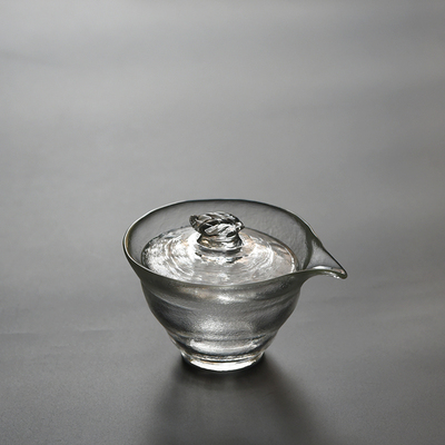 初沫陶社 日本手工玻璃锤纹磨砂透明玻璃手抓壶快客杯耐热小茶壶