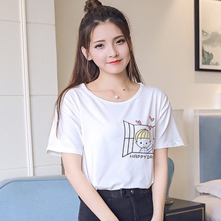 2016夏季韩国卡通动漫短款宽松大码学生纯色短袖t恤简约上衣女装