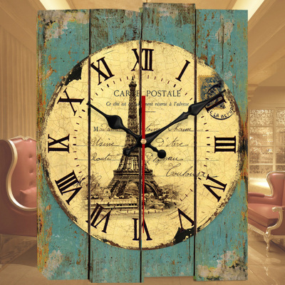 美式长方形实木板复古挂钟客厅创意静音现代简约欧式时尚家用挂表