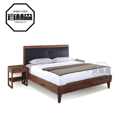 新中式禅意实木床样板房酒店客栈卧室双人床婚床现代简约实木皮床