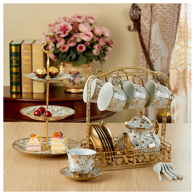 陶瓷咖啡杯套具整套带水果盘 家用骨瓷水杯子 镶金边高档欧式风格