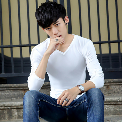 2016秋季青少年男装韩版修身男士长袖t恤学生男孩条纹纯棉上衣潮
