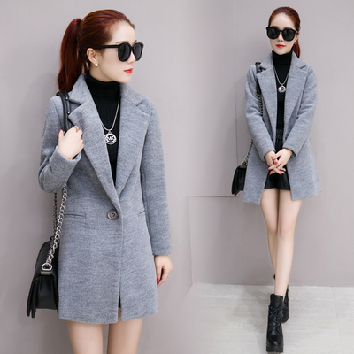 2016新款韩版修身显瘦中长款呢子大衣女外套冬季长袖加厚羊毛风衣