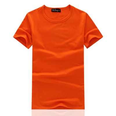 男士t恤短袖桔色橙色橘红色橘色亮色纯色男T恤体恤 圆领修身上衣