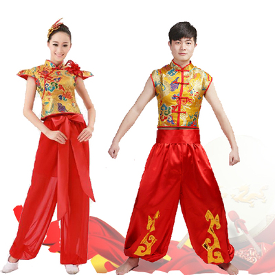 新款中国风民族舞蹈服装舞台演出男女打鼓服现代动感水鼓舞秋