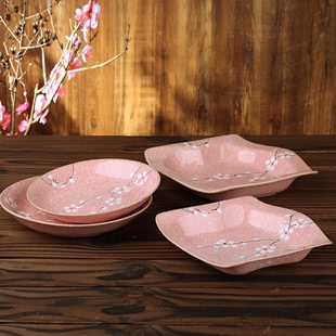 雪花瓷日式和风陶瓷餐具釉下彩家用创意四方盘子菜盘韩式碟子餐盘