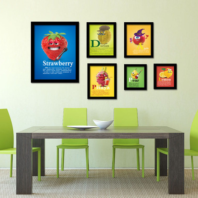 创意蔬菜水果汁店装饰画餐厅厨房现代简约三联挂画小清新有框墙画