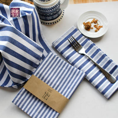 纯棉蓝色条纹餐巾布厨房布艺擦手巾烘焙必备餐垫布拍美食背景布