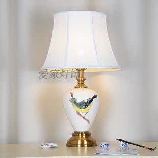 新中式后现代陶瓷台灯田园手绘花鸟卧室床头灯个美式个性台灯包邮