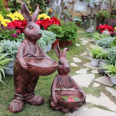 美式树脂兔子家居饰品摆件花园户外植物花盆软装饰礼物电视柜收纳