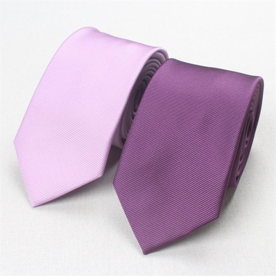 领带男浅紫深紫纯色7CM商务休闲职业窄