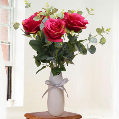 仿真花玫瑰花套装绢花假花室内装饰品桌面摆放花艺花束插花含花瓶
