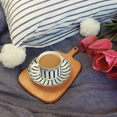 D家同款黑白条纹咖啡杯早餐碟下午茶套装北欧简约陶瓷咖啡杯碟