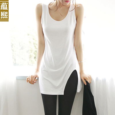 韩国版纯色无袖短装上衣女夏修身中长款莫代尔外穿小背心吊带衫潮