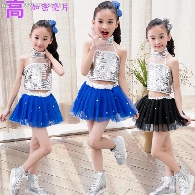 六一幼儿童爵士舞表演服小学生亮片蓬蓬纱裙现代舞半身裙女童无袖