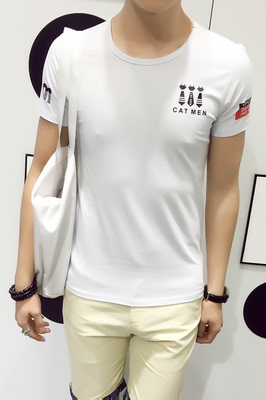 男士纯棉短袖T恤韩版修身圆领半袖体恤夏装上衣学生打底衫潮男装