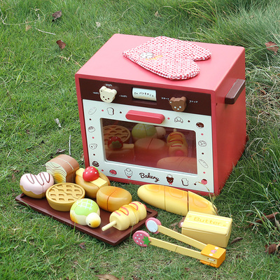 生日礼物 新款磁性面包烤箱套装 儿童过家家仿真家电厨房木制玩具