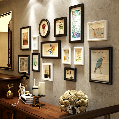 欧式复古实木照片墙客厅沙发背景墙壁相框组合走廊创意挂墙相片墙