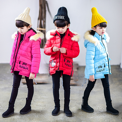 女童冬季2016新款韩版中长款加厚棉服 小女孩大毛领外套上衣棉袄