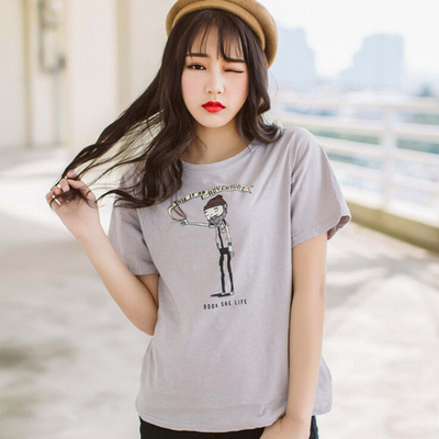 夏季新款韩版女T恤数码印花可爱卡通图案圆领短袖打底衫体恤女装