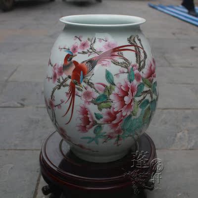 景德镇陶瓷花瓶摆件名家手绘富贵长寿图福筒花瓶客厅花瓶俞金喜