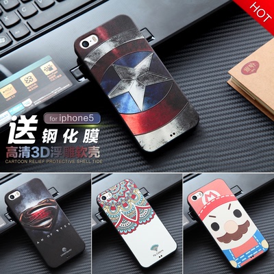 iphone5s手机壳硅胶苹果SE保护套全包边超薄浮雕防摔卡通i5软壳