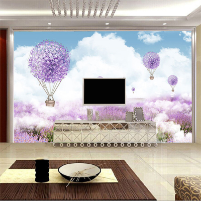 紫色薰衣草坪天空大型客厅电视背景墙壁纸无纺布墙纸卧室定制壁画