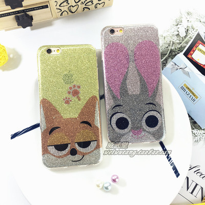 卡通粉色兔子iPhone76s手机壳闪粉动物城苹果6plus保护套全包软壳