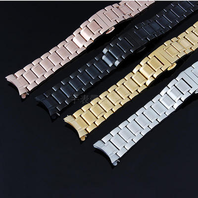 弧口表链金属22mm不锈钢表带精钢男钢带手表带配件女17蝴蝶扣表带