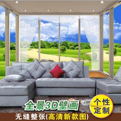 自然绿色窗外花园风景客厅卧室沙发窗外花园风景3d立体背景墙壁画