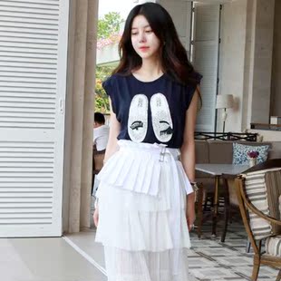 韩国东大门正品代购2016夏季新款女装亮片大眼睛睫毛无袖短袖T恤