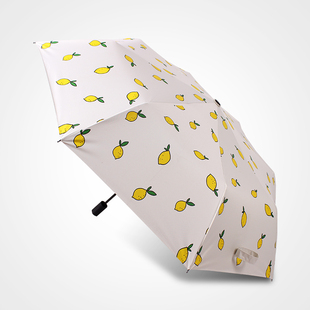 创意折叠女三折太阳伞可爱柠檬黑胶防晒防紫外遮阳伞晴雨两用伞