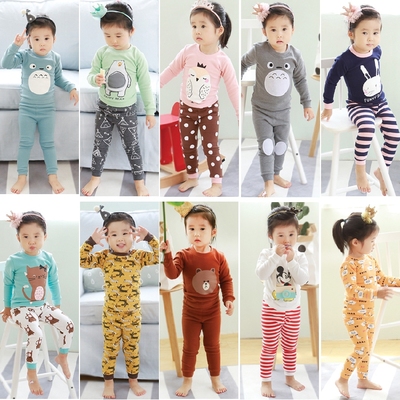 韩国童装秋款2016男女童韩版布朗熊儿童棉睡衣套装卡通家居服