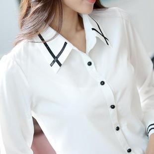 2016新款衬衫女春装韩版修身休闲大码长袖OL雪纺衫职业白色衬衣