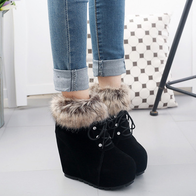 2016年秋冬季新款韩版黑色女靴子绒面欧美英伦时尚百搭防滑女鞋子
