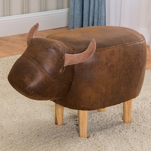 物勒工名 牛坐墩设计师可爱趣味墩子家具麂皮绒牛造型脚凳换鞋凳