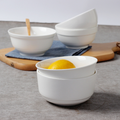 纯白陶瓷家用4.5英寸米饭碗小汤碗面碗沙拉碗护边吃饭喝汤碗餐具